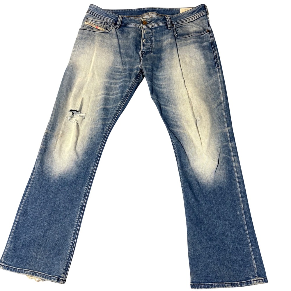 Diesel Zatiny Jeans Men Fits 36x30 Blue Micro Bootcut Distressed Wash Ripped
